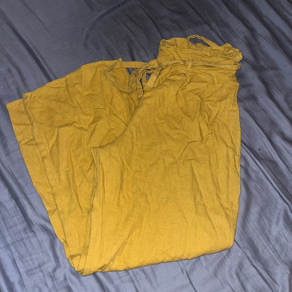 monteau mustard yellow wide leg linen pants size medium